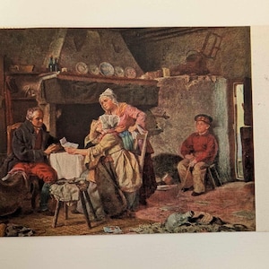 Cartão postal vintage de F. Fagerlin de 1927 – Cena aconchegante de Natal nórdico – Cartão de felicitações de Natal norueguês antigo – Impressão artística Mittt & Co.