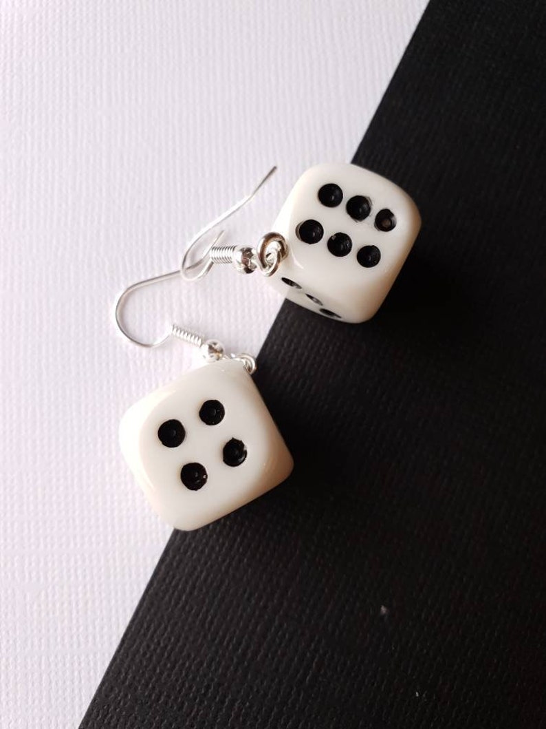Dice bead dangle chain earrings lucky dice earrings gift for Etsy
