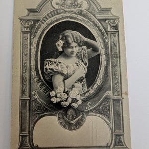 Art Nouveau Postcard Woman with Roses – Mailed in Norway 1907 – Ornate Frame Vintage Card Made in Germany