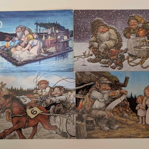 Lot de 4 cartes postales vintage Troll par Rolf Lidberg - Humour folklore scandinave - Cartes d'art Troll d'occasion de Suède et de Norvège