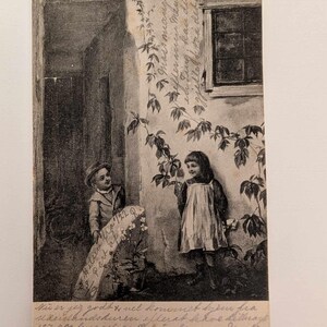 Antica cartolina del 1903 – Illustrazione di bambini tedeschi d'epoca – Spedita in Norvegia – Retro diviso in anticipo