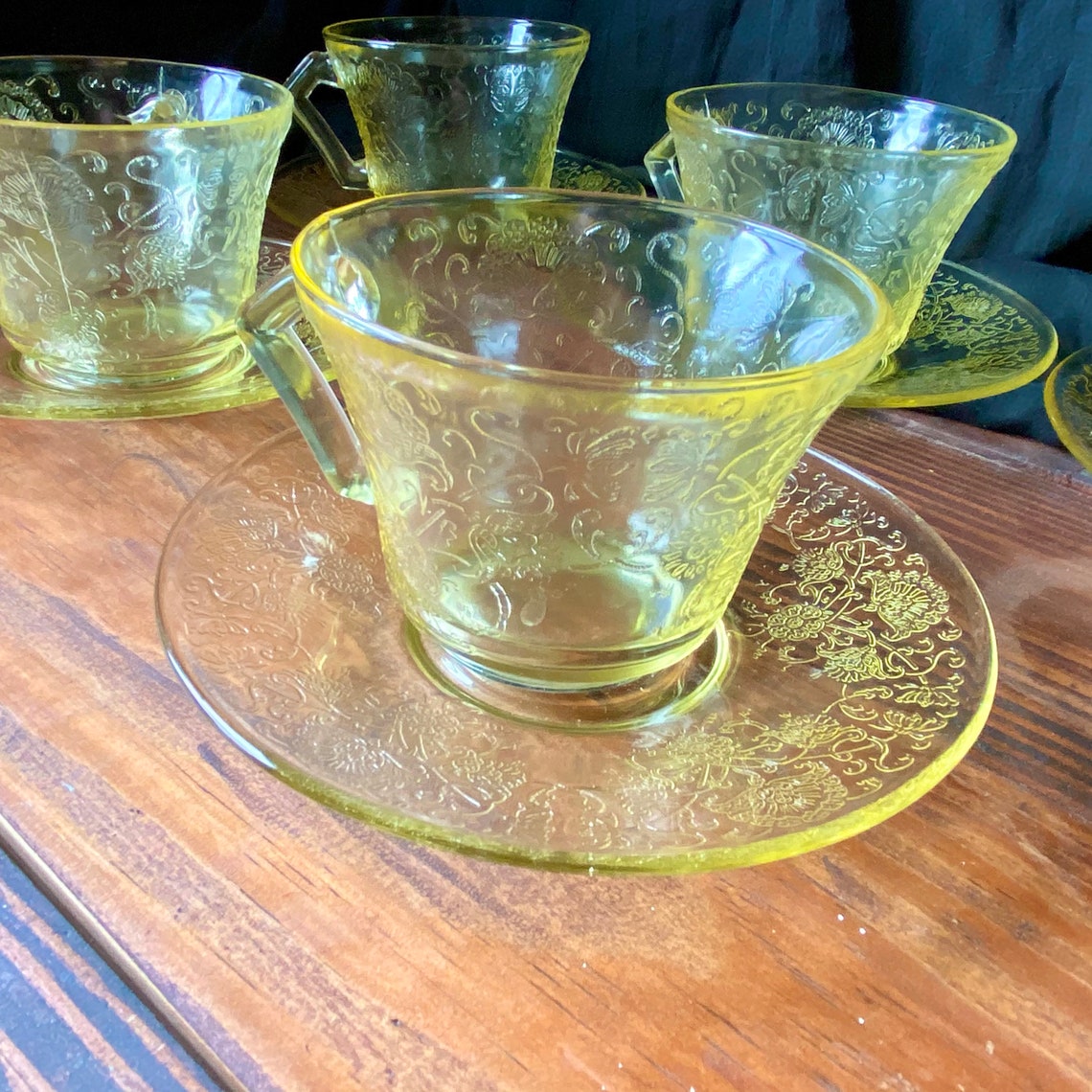 Yellow Depression Glass Tea Cup and Saucer Set Etsy