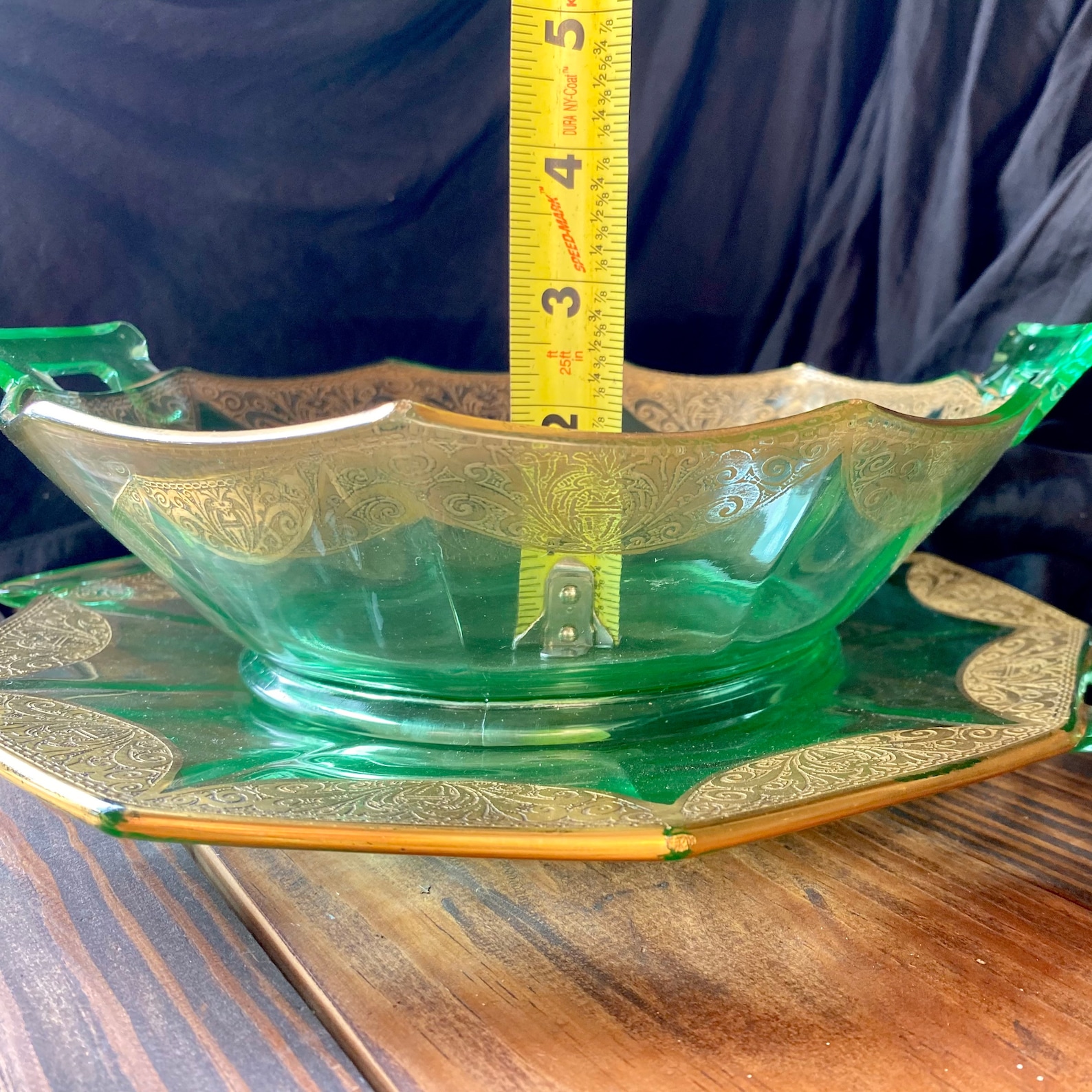 Cambridge Etched Uranium Glass Serving Bowl and Platter with Etsy