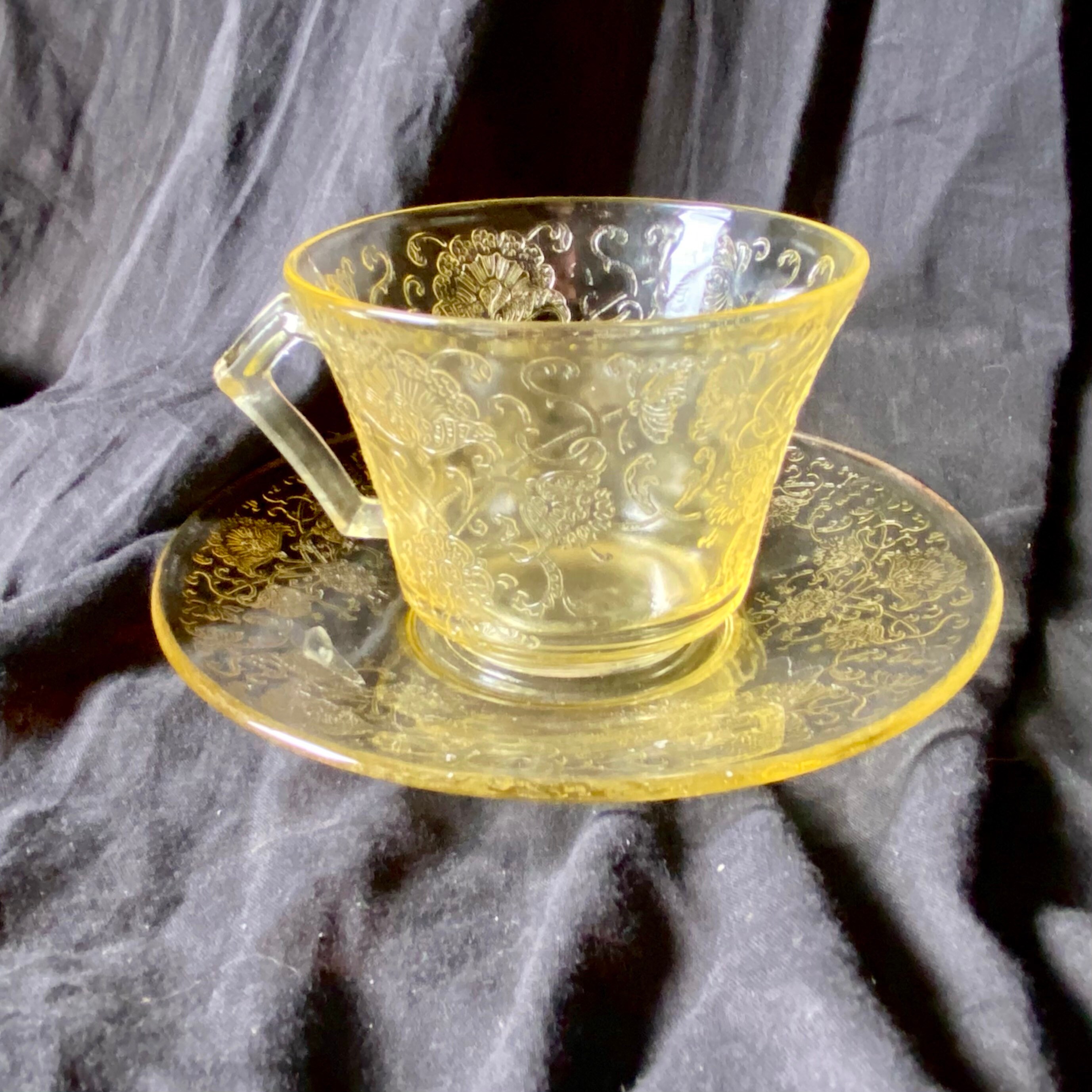 Yellow Depression Glass Tea Cup and Saucer Set Etsy