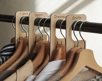 Sustainable Closet Dividers, Eco-friendly Clothing Organizers, Customized Wooden Closet Signs, Clothes Hungers