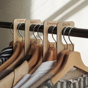 Sustainable Closet Dividers, Eco-friendly Clothing Organizers, Customized Wooden Closet Signs, Clothes Hungers