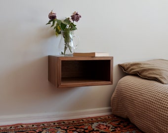 Floating Modern Nightstand Mid Century Modern Bedside Table in Walnut Scandinavian Minimalist Wood Nightstand