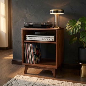 Brown Mid Century Modern Vinyl Record Player Stand, Vinyl Record Storage, Wood Vinyl Records Storage, Modern design Record Storage