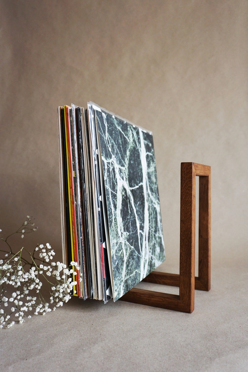 Vinyl Records Storage | Handmade Oak LP Record Stand | Minimalist Vinyl Storage Rack for Records | Modern Natural Wood Display Organizer image 3
