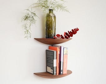Floating Shelf Wall Mounted, Wooden Oak Bracketless Shelves, Wavy Bookshelf Geometric, Wood floating shelves, Wall shelf, Wall Decor Wood