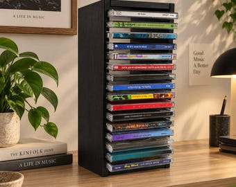 Wooden CD Storage Display Rack, Handcrafted Latvia, Holds 16 CDs, Elegant Music Organizer, Sleek CD Holder for Home or Office