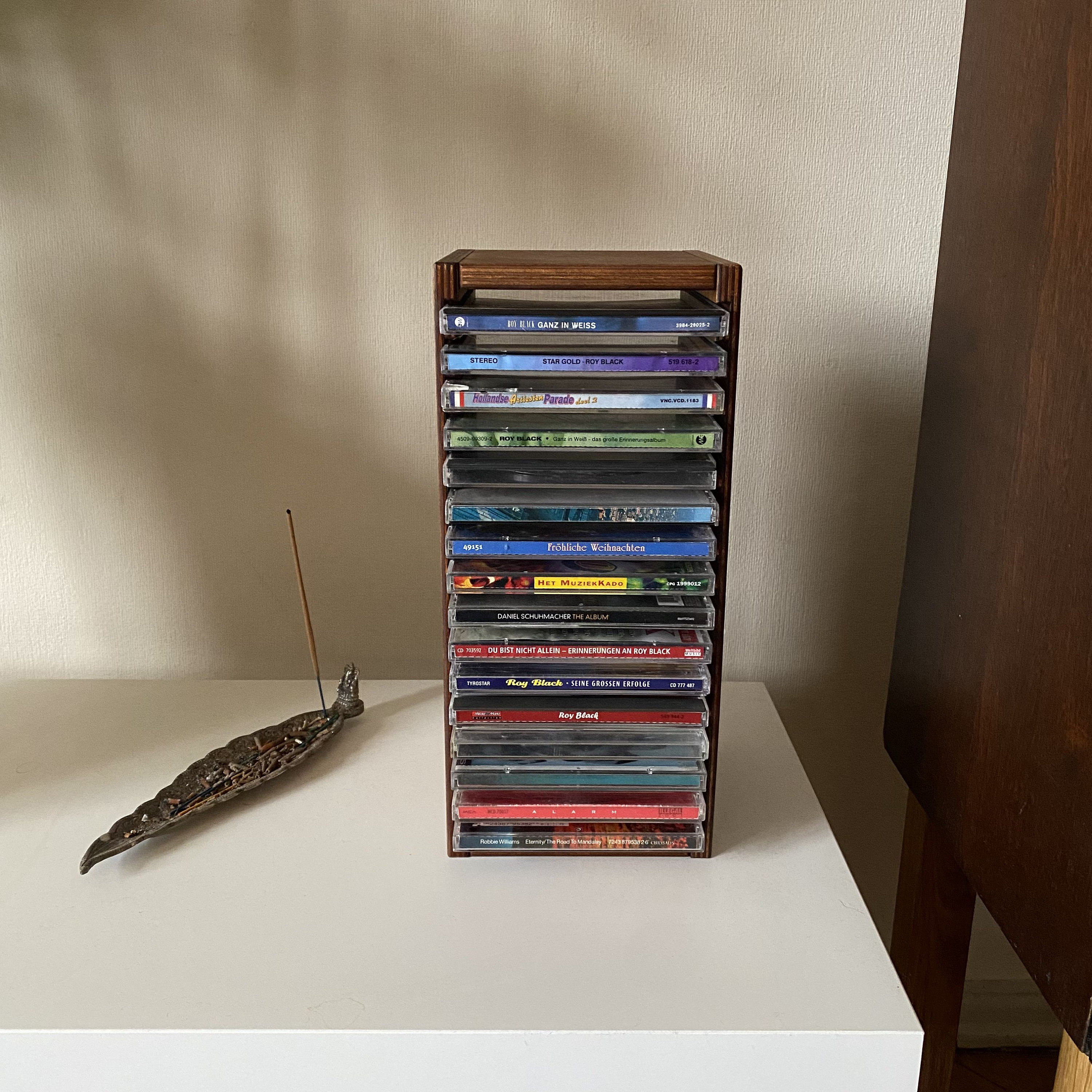 Wooden CD Storage Display Rack, Handcrafted Latvia, Holds 16 Cds