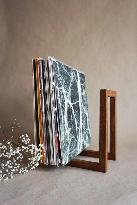 Support de stockage de disques en vinyle moderne, support en bois massif,  affichage de bureau, collection