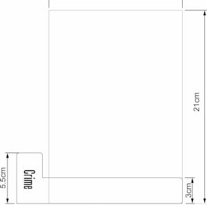 Puede incluir: Una carpeta blanca con una pesta&ntilde;a negra etiquetada como "Crime". La carpeta mide 14,5 cm por 21 cm y tiene una pesta&ntilde;a de 5,5 cm de ancho y 3 cm de alto.
