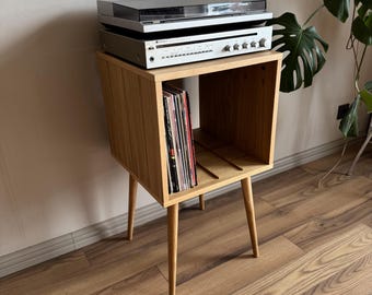 Mid Century Modern Vinyl Record Player Stand, Vinyl Record Storage, Wood Vinyl Records Storage, Modern design Record Storage