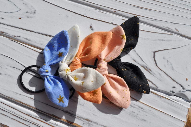 Girls Rifle Paper Co Stars Bow Hair Tie Set of 2 | Girls Toddler Pastel Stars Bow Hair Tie | Girls Toddler Cotton Bow Hair Tie | Cute Girls