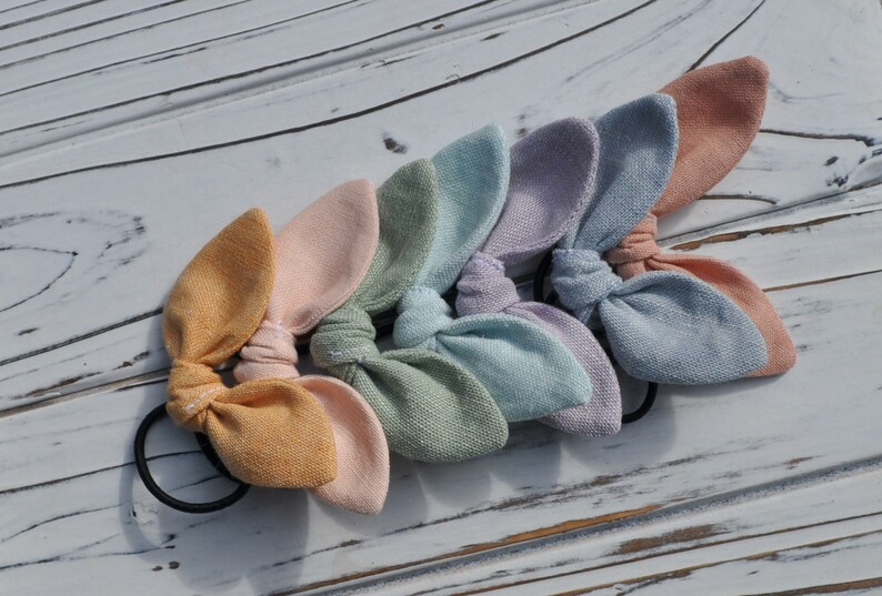 Girls Toddler Linen Hair Bow Set of 2 | Girls Toddler Cute Bow Hair Tie | Linen Hair Bow | Modern Girls Hair Bow | Bow Elastic Hair Tie