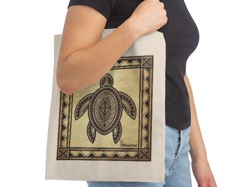 Samoan Siapo style Polynesian Turtle Canvas Tote Bag