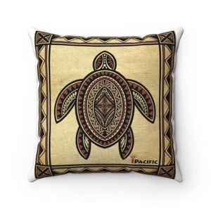 Polynesian Sea Turtle Tapa Cloth Design on a  pillow