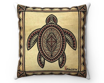 Polynesian Sea Turtle Tapa Cloth Design on  pillow