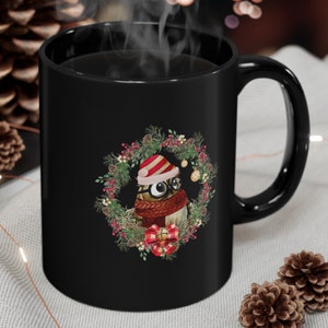 Kubek świąteczny Sowa - Czarny 11oz Kubek - Prezent Sowa - Kubek do kawy Sowa - Prezent dla Miłośnika Sów - Kubek do kawy Sowa - Prezenty Sowa - Kubek Sowa - Uroczy Kubek Sowa