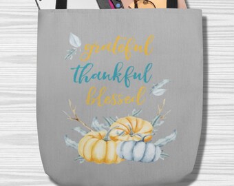 Thankful Tote Bag: Fall Thanksgiving Pumpkin Design