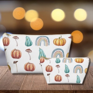 Mushroom Makeup Bag - Fall Mushroom Bag - Flat Bottom Makeup Bag - Mushroom Cosmetic Bag - Mushroom Zipper Pouch - Mushroom Pouch