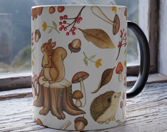 Woodland Creatures Color Changing Mug: Forest Fungi Cup 11oz