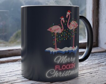 Merry Flockin' Christmas Flamingo Color Changing Mug