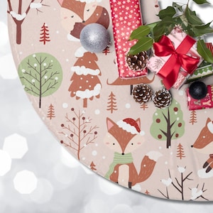 Christmas Tree Skirt - Light Pink Tree Skirt - Cute Fox Holiday Tree Skirt - Xmas Tree Skirt - Christmas Decor - Christmas Decoration - Tre
