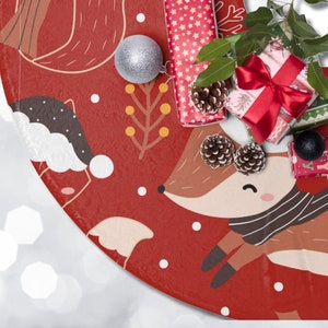 Christmas Tree Skirt - Red Tree Skirt - Cute Fox Holiday Tree Skirt - Xmas Tree Skirt - Christmas Decor - Christmas Decoration - Tree Skirts