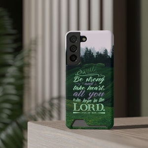 Capa de telefone cristã para Samsung S22 com porta-cartões - Capa com versículo da Bíblia - Capa de telefone cristã - Capa de telefone religiosa - Capa de telefone Galaxy