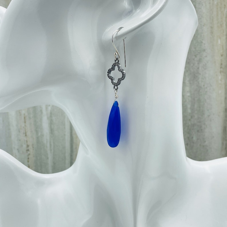 Faceted Chalcedony Blue Pave Set Connector Earrings Holiday Gift for Her Free Shipping Wire Earrings Drop Earrings Hand Wrapped Everyday!!!
