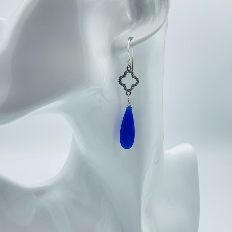 Faceted Chalcedony Blue Pave Set Connector Earrings Holiday Gift for Her Free Shipping Wire Earrings Drop Earrings Hand Wrapped Everyday!!!