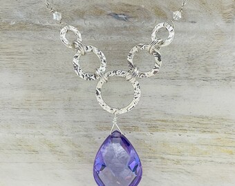 Cubic Zirconia Sterling Silver Pendant Necklace, Swarovski Crystals