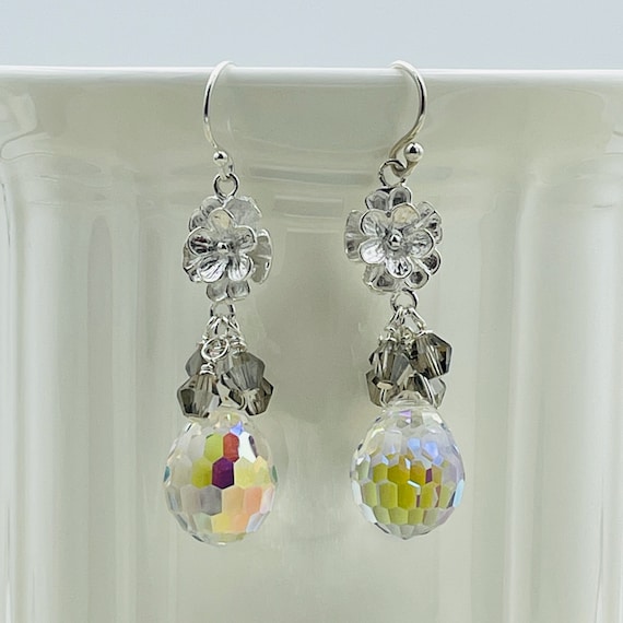 Swarovski Crystal Earrings Sterling Silver Earrings Free Shipping Dangle and Cluster Earrings Drop Earrings Valentine Gift for Her Unique Etsy