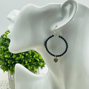 Black Spinel Earrings Druzy Earrings Round Earrings Hoop Earrings Free Shipping Sterling Silver Earring Dangle Earrings Gift for Her