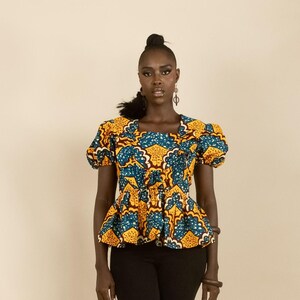 Blouse Femme Peplum Noir Et Jaune HARDOB Taille 18 - Manches Longues - Occasion Très Bon État