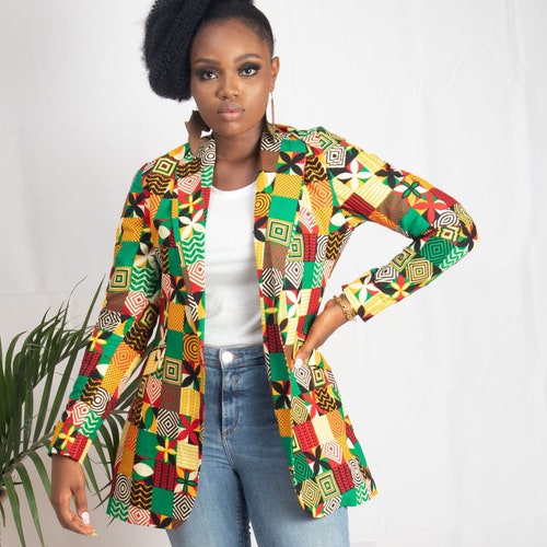 RONKE African Print Ankara Blazer - Multi Coloured Jacket - Plus Size Available