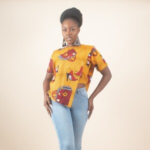 YIHADA African Print Ankara Asymmetric Crop Top, Yellow - African Clothing for Women