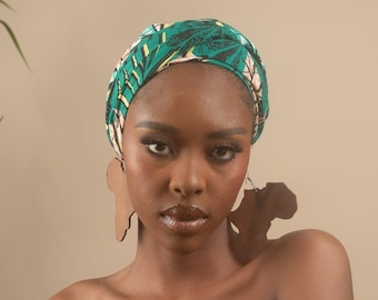 RAYOWA African Print Floral Head Wrap - Green, Yellow - African Hair Accessories