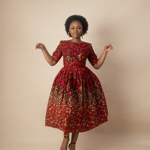 Robe midi à imprimé africain DISEMI | Imprimé floral d&#39;Ankara | Robe mi-longue | Robes femme | Vêtements africains pour femmes