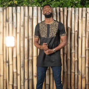 TARE African Print Ankara Shirt, Black Gold | Mens African Clothing