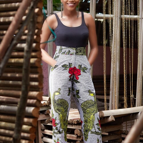 African Trousers / Ankara Pants / High Waist Trousers / Floral Print Trousers / African Print Pants - African Clothing for Women - OYOMA