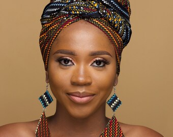 African Head Wrap HongyuAmy Extra Long 72x22 African Wax Print Head Scarf Tie Gold Blue African Head Wrap HongyuAmy Extra Long 72x22 African Wax Print Head Scarf Tie Gold Blue