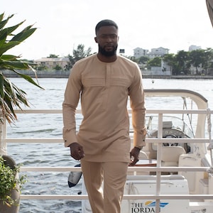 KHALID African Ankara Cream Trouser Suit | Mens African Clothing | Available as Separates