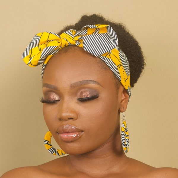 MASEGO African Print Tie Front Headband | Ankara Hairband | Matching African Hoop Earrings Available | African Gift | African Accessories