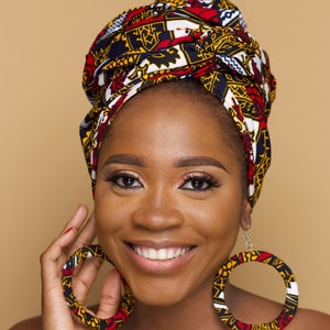 DAYO African Head Wrap with choice of Matching African Fabric Earrings African Gift for Her image 2