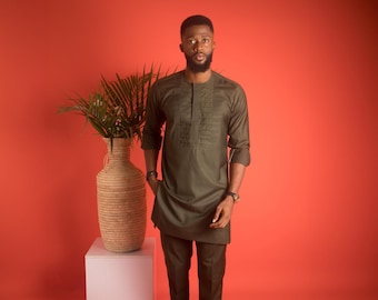 Bwana Khaki African Suit - Mens African Wear / African Mens Outfit / African Suits for Men