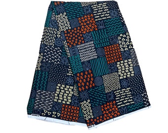 Tissu imprimé africain en patchwork | Coton waxé d'Ankara | Tissu imprimé block | Tissu en coton imprimé | Artisanat, couture, courtepointe